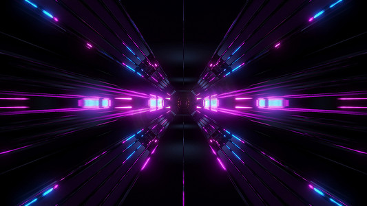 黑暗空间科幻隧道背景背景3D插画