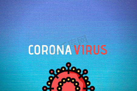 分级符号摄影照片_电晕病毒 (Covid-19) 疾病抗原微观视图的分级蓝色背景艺术插图