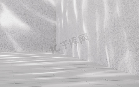 白色的空房间，有光影，3d 渲染。