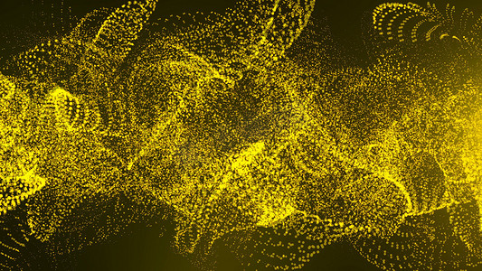 黄色流动粒子摄影照片_与金粒子挥舞的抽象背景