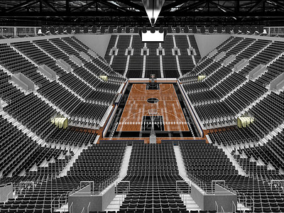 美丽的现代篮球运动场，配有黑色座椅和 VIP 包厢