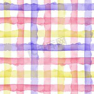 细竖条纹摄影照片_格子水彩抽象黄色粉色蓝色条纹背景。
