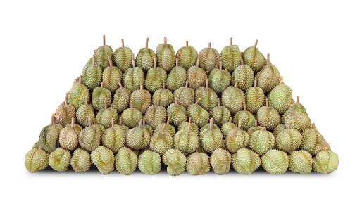 售摄影照片_一堆榴莲，榴莲果堆待售，榴莲是泰国东南部水果之王，榴莲很多都是白色背景