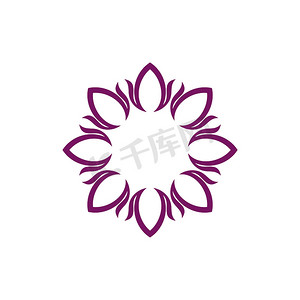 紫色花卉插画摄影照片_抽象紫色圆圈花标志模板插画设计。