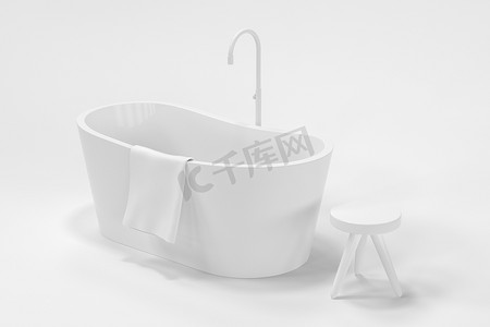 卡通浴缸有白色背景，3d 渲染。
