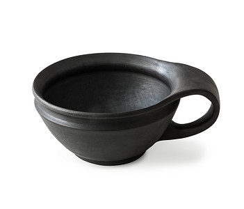 带柄黑陶碗