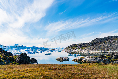 格陵兰岛北极自然景观与伊卢利萨特冰峡湾的冰山