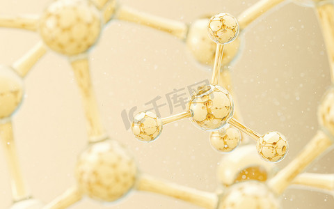 生物性摄影照片_具有金色背景的细胞结构，3d 渲染。