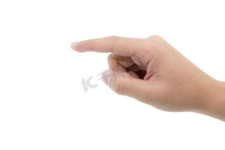 指向手势摄影照片_男性手指点的特写镜头。