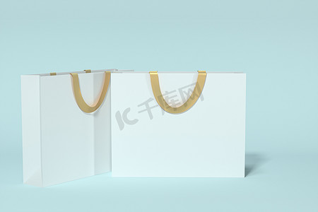 样机包装袋摄影照片_纸质购物袋，产品包装，3D 渲染。