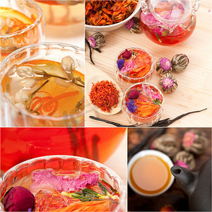 种茶摄影照片_收集不同的凉茶输液拼贴画