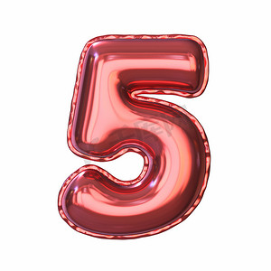 红色金属气球字体编号 5 五 3D