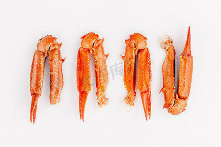 餐饮横幅摄影照片_螃蟹和海的白色背景上隔离的煮蟹爪