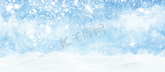 中国风云纹插画摄影照片_雪花飘落的冬季插画圣诞背景设计