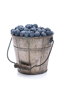 一桶新鲜采摘的蓝莓