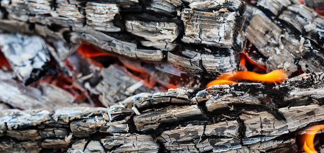 燃烧的木头的火焰和热煤