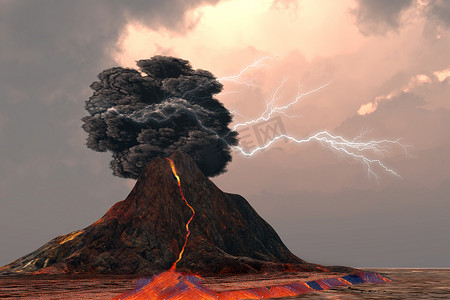 雷电火山摄影照片_火山和闪电