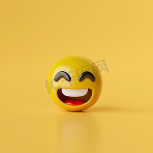 黄色背景上的微笑表情符号图标，3d 插图