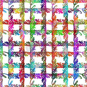 画笔描边格子几何 Grung 图案在彩虹色检查背景中无缝。 