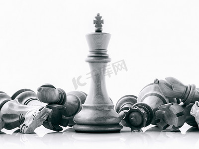国际象棋骑士摄影照片_黑色和白色的国王和国际象棋骑士在黑暗的背景上设置
