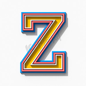字体海报摄影照片_带有阴影的 Slab serif 彩色轮廓字体 Letter Z 3D