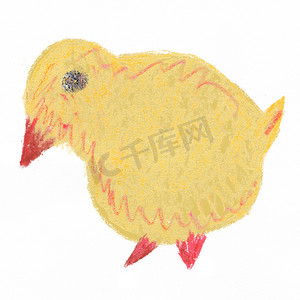 黄色手绘漫画摄影照片_一只鸡的​​印象。