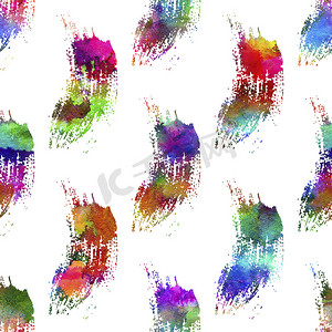 水彩笔画摄影照片_彩虹色水彩画笔条纹无缝图案田庄几何设计。