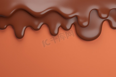 流下来摄影照片_融化的牛奶棕色巧克力流下来。，3d 模型和插图。