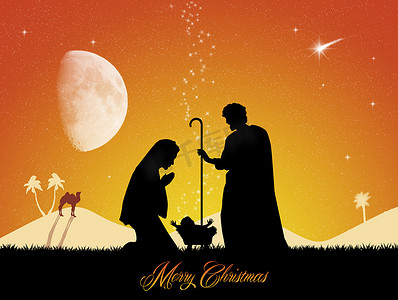 耶稣十二门徒摄影照片_圣诞节耶稣诞生场景