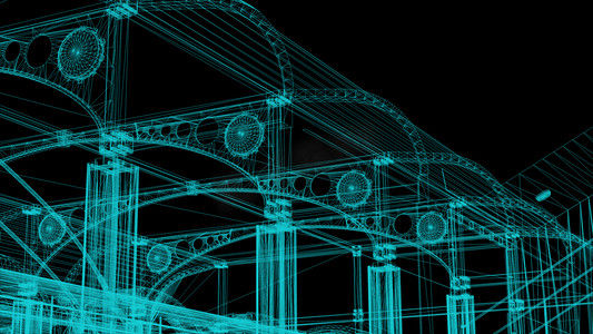 3D渲染-工业建筑线框模型