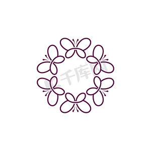 美丽的花蝴蝶框架标志模板插画设计插画设计。