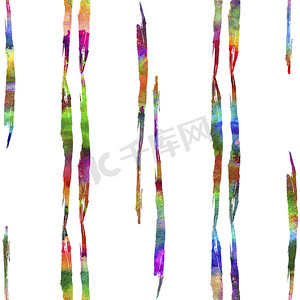彩虹色水彩画笔条纹无缝图案田庄几何设计。