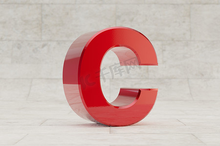 红色 3d 字母 C 大写。
