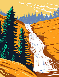 Chilnualna Falls on Chilnualna Creek in Sierra Nevada Within Yosemite National Park California USA WPA 海报艺术