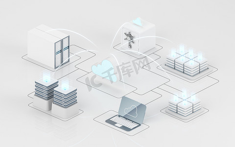 云计算和信息设备，3D 渲染。