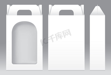 高盒子白色窗口形状剪出包装模板空白。