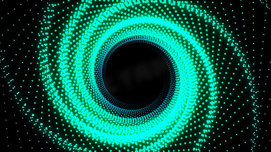 3d 插图，绿点排成行它被放在一起，直到它成为五边形管，并扭曲直到它成为同一个圆圈。
