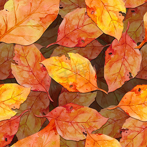 金色的秋天留下水彩风格的无缝图案。