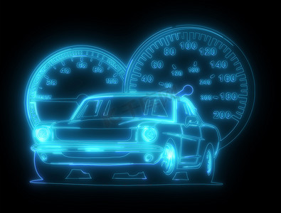 经典美国肌肉车的霓虹灯剪影。