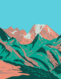 Vanoise 国家公园或 Parc National De La Vanoise 与 Grande Casse 靠近 Pralognan-La-Vanoise Savoie 法国装饰艺术 WPA 海报艺术