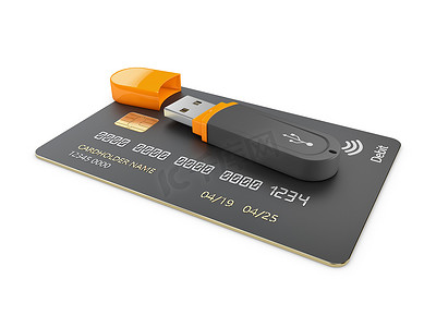 孤立灰色企业身份 USB 闪存卡空模板的 3D 插图