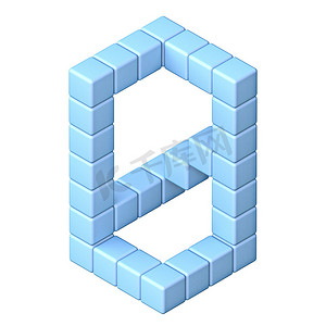蓝色立方体正交字体数字 0 零 3D