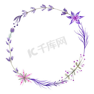 紫色水彩花环