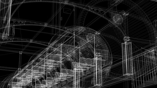 3D渲染-工业建筑线框模型