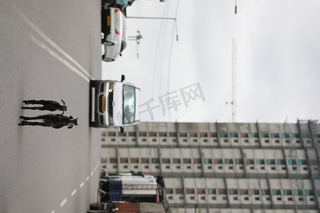 乡村农家乐摄影照片_城市道路上的山羊