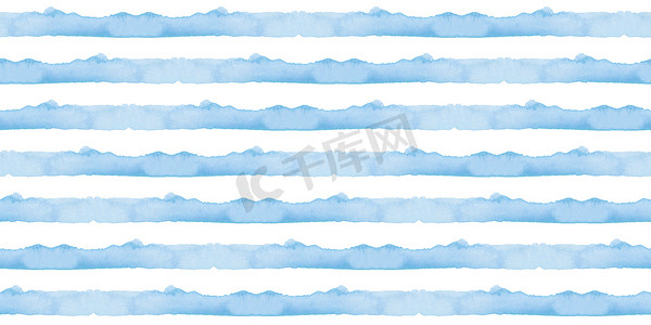 蓝色波浪条纹摄影照片_抽象的蓝色条纹水彩背景。