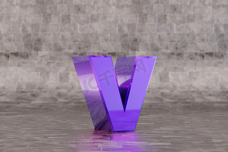 紫罗兰色 3d 字母 V 小写。