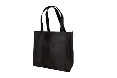 用于购物的样机黑色手提袋面料，样机帆布袋纺织品与可重复使用隔离在白色背景。