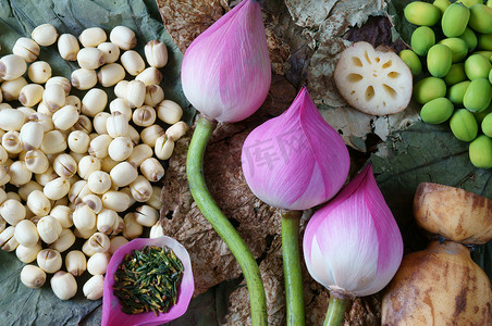 莲子茶摄影照片_收藏莲花、种子、茶、健康食品