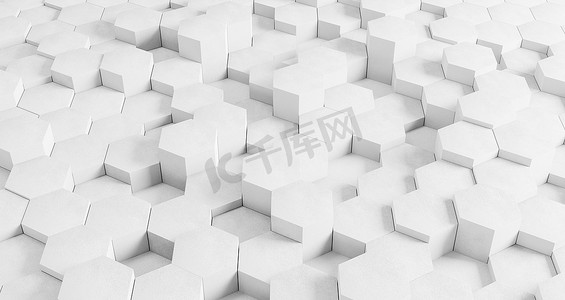 六边形几何摄影照片_现代几何背景与白色六边形。